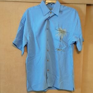 Blue Palm Tree Embroidered Men's Shirt
